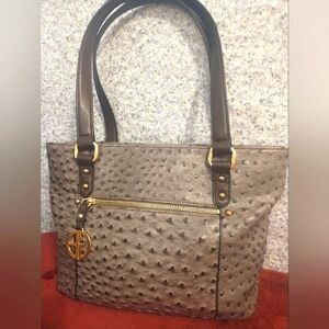 Gianni Bernini Ostrich Embossed-Beautiful Tote / Shoulder Bag /Purse- Grey/Gold